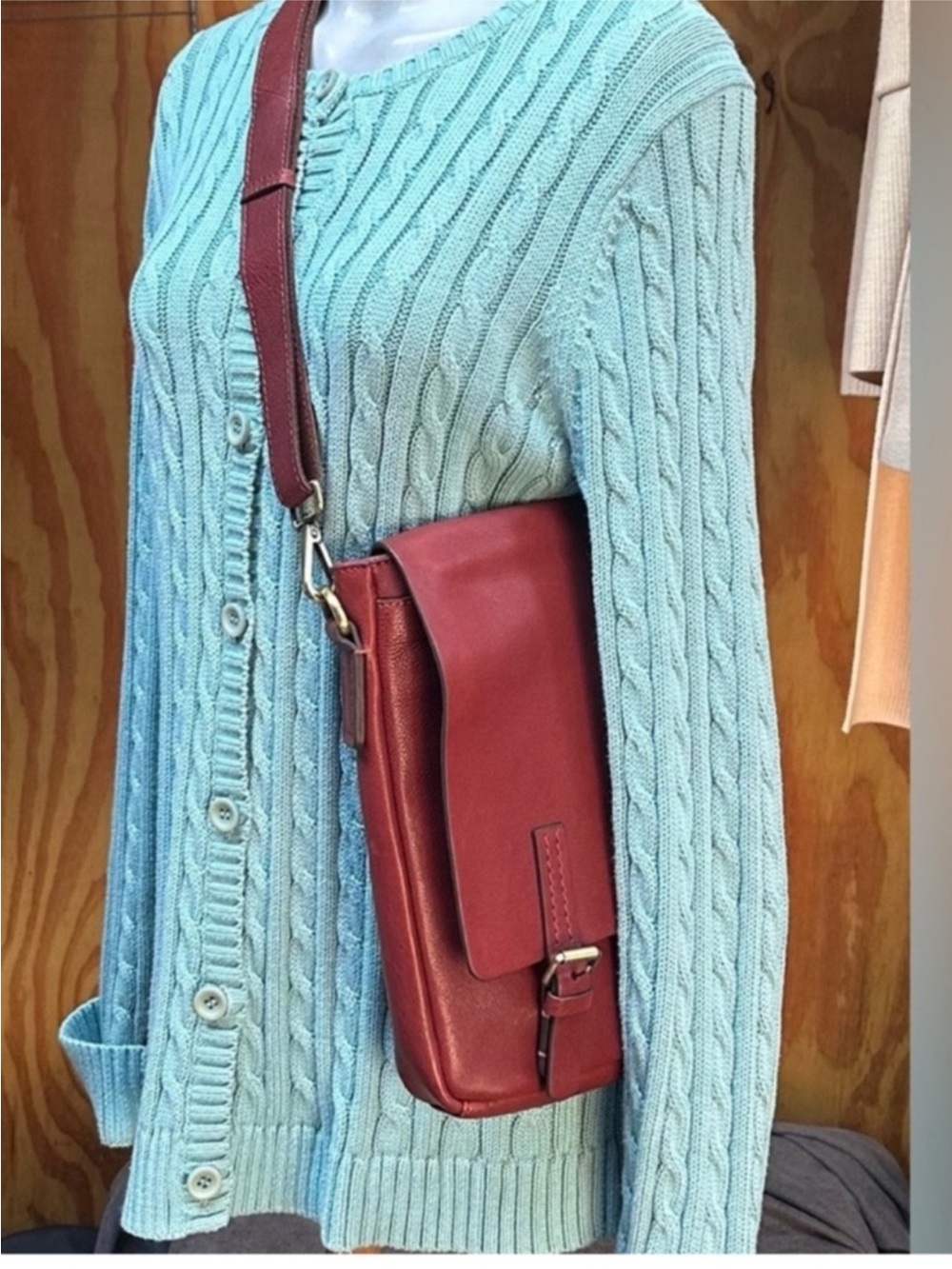 Genuine leather crossbody messenger bag double clasp